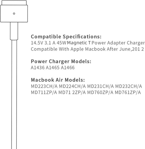 Mac Book Air Charger, 45W AC Magnetic T-Tip Power Adapter Compatible with 11-inch/13-inch MacBook Air (2012-2017)