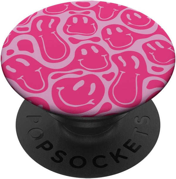 Aesthetic Trippy Pink Liquid Swirl Dripping Smile Face PopSockets Standard PopGrip