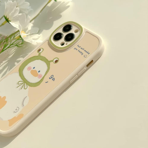 iPhone Case - Cute Caroon Duck with Frog Hat Soft Design (Beige, iPhone 14)