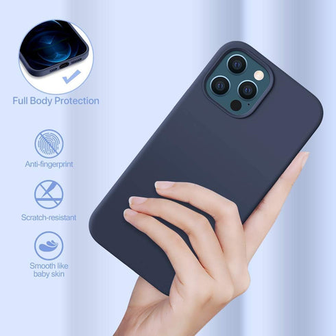 Miracase Liquid Silicone Case for iPhone 12 Pro Max, Navy Blue, Shockproof Drop Protection with Soft Anti-Scratch Lining