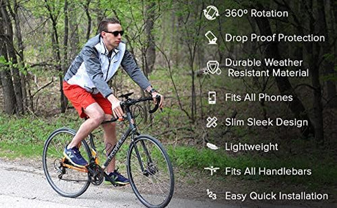 E Tronic Edge Bike Phone Mount - Rotating Cell Phone Holder for Bicycle Handlebar, Compatible with iPhone & Android