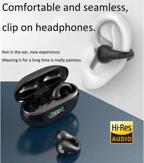Wireless Ear Clip Bone Conduction Headphones, Open Bluetooth Earphones for Running, Sports, Cycling