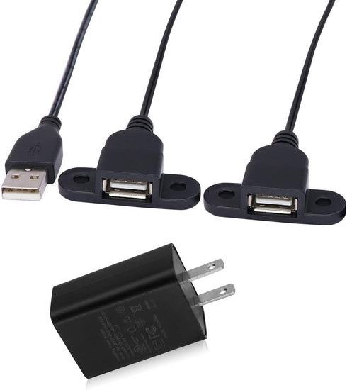 QiCheng&LYS USB 2.0 Male to Dual Female Charging Extension Cable, 5ft Panel Mount Cable with Screw Hole for Furniture