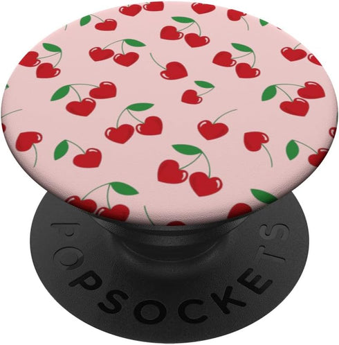 Funny Cute Pink Smiling Cherry Hearts Pattern PopSockets Standard PopGrip for Girls