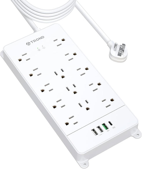 TROND Power Strip Surge Protector 15 ft Cord, Flat Plug with USB C, 13 Wide Spaced Outlets, 4000J, 32W Quick Charge