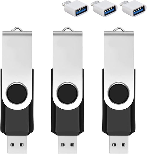 Bliksem 3 Pack 64GB USB Flash Drive with Type C Adapter and Storage