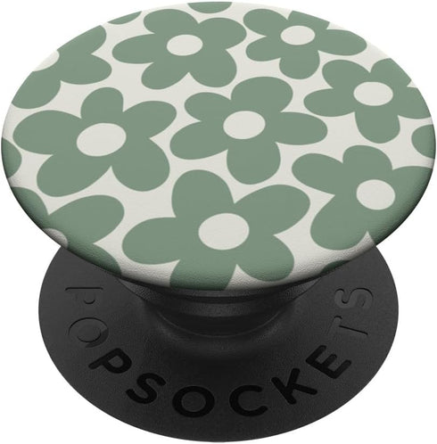 Sage Green Aesthetic Cute Flowers Women Floral Retro Daisy PopSockets Standard PopGrip