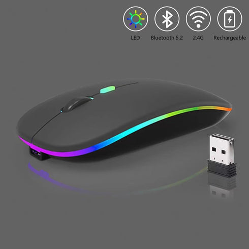 Guiheng 2 Pack Mouse,Portable(BT5.2+USB Wireless Bluetooth Mouse,LED Dual Mode Rechargeable Silent Slim Laptop