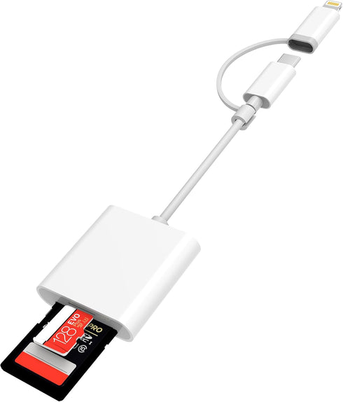 DCNETWORK SD Card Reader for iPhone iPad, Dual Connector (USB-C&Lightning) Micro SD Memory