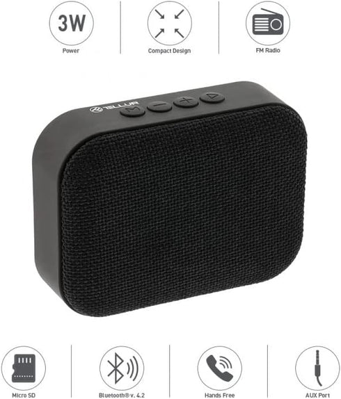TELLUR Callisto Portable Bluetooth Speaker, Ultra Compact Fabric Design, FM Radio Speaker, Hands-Free, USB, MicroSD/TF.