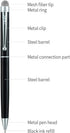 Stylus Pen, 4 Pcs Hybrid Mesh Fiber Tip Stylus and Ballpoint Pens for Touch Screen Devices with 12 Tips - Multi Color