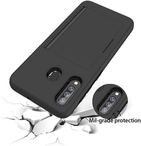 Asuwish Phone Case for Samsung Galaxy A11 with Black Credit Card Holder Slot, Tempered Glass Protector