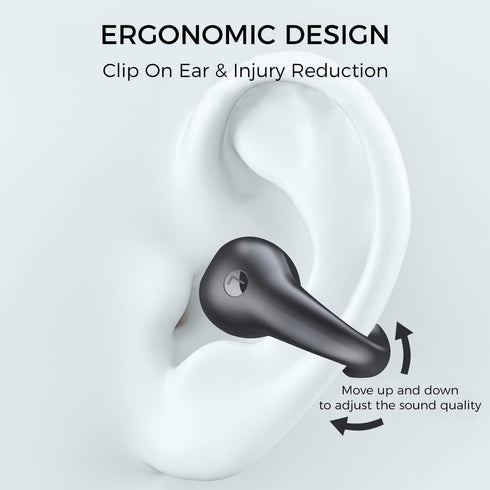 Wireless Ear Clip Bone Conduction Earbuds, Bluetooth 5.3, 18 Hours Playtime, Lightweight, Black for Cycling, Sport,