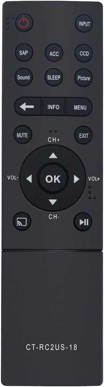 CT-RC2US-18 CTRC2US18 Replace Remote Control for Toshiba Smart LED TV HDTV Models 55L421U, 43L621U, 55L621U, 49L621U,