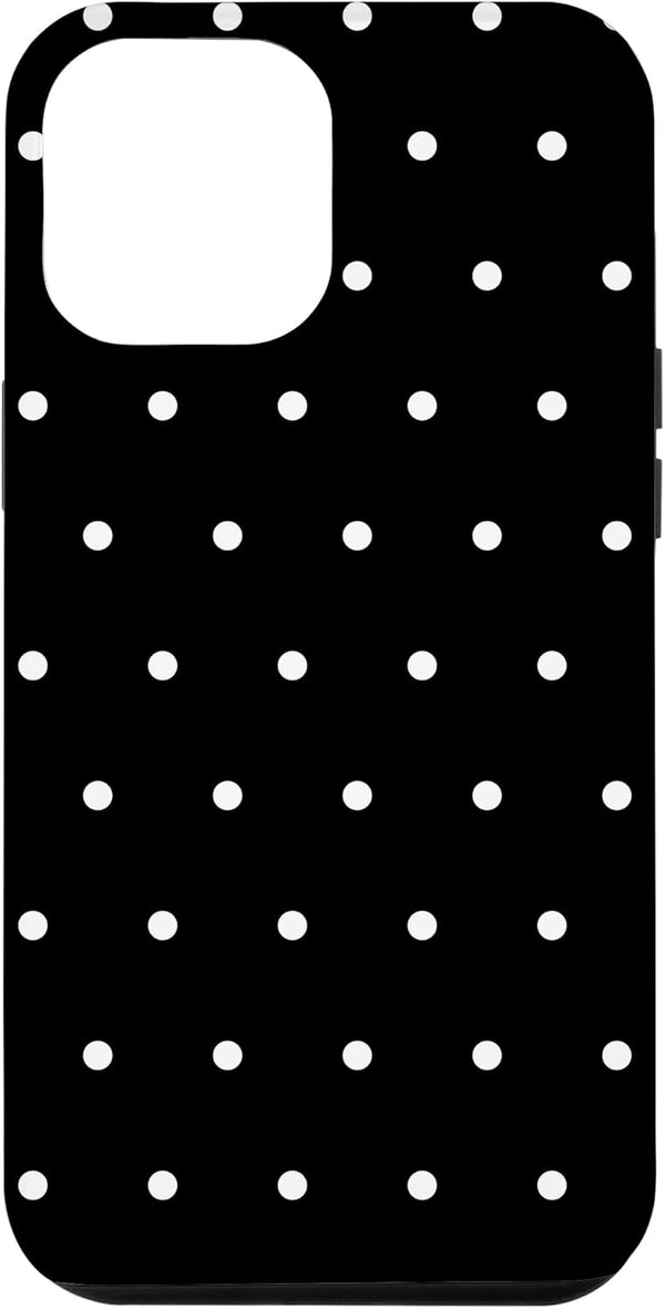 Black iPhone 13 Pro Max Case with White Polka Dots - Stylish Phone Cover for Ultimate Protection.