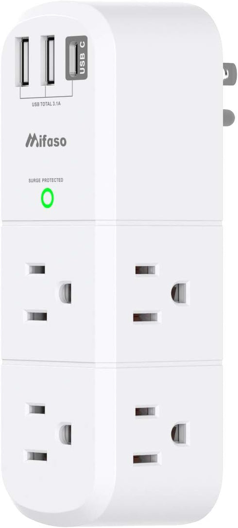 Mifaso Outlet Extender with Rotating Plug, Surge Protector 6 AC Multi Plug Wall
