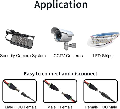 10 Pairs 12V 5A DC Power Plug Connectors - 5.5mm x 2.1mm Male & Female Jacks for LED Strips, CCTV, Security