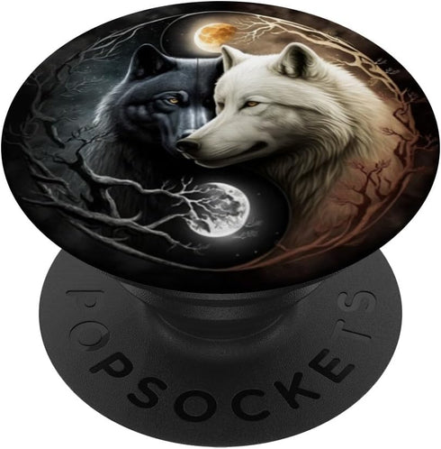Cool Yin and Yang White and Black Wolf Wolves Lover Gift PopSockets Standard PopGrip