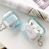 UnnFiko Bling Quicksand Case for AirPods 1 & 2 - Cute Sparkle Liquid Protective Case with Keychain (Blue)