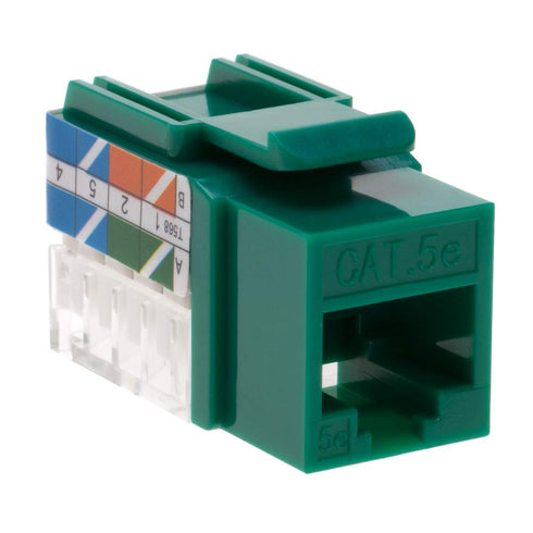 Cat5e Keystone Ethernet Wall Jack Punch Down UTP, 45-Degree Slim Profile Speed Termination, Green 45 Angled (5 Pack)