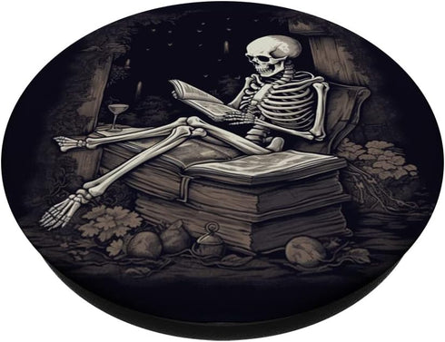 Librarian Skeleton Gothic Aesthetic PopSockets Standard PopGrip for Book Lovers