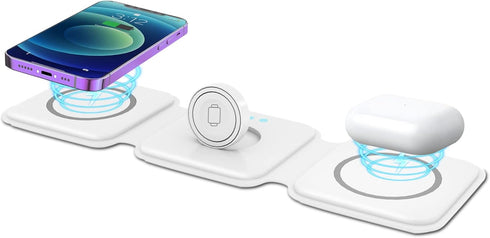 3 in 1 Magnetic Foldable Wireless Charger, Travel Charging Station for Multiple Apple Devices, Adapter Not Included