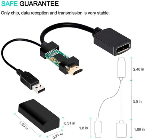 HDMI to DP Cable Converter Adapter, USB Power 4K for PC Laptop HDMI Male to DP Female Adapter