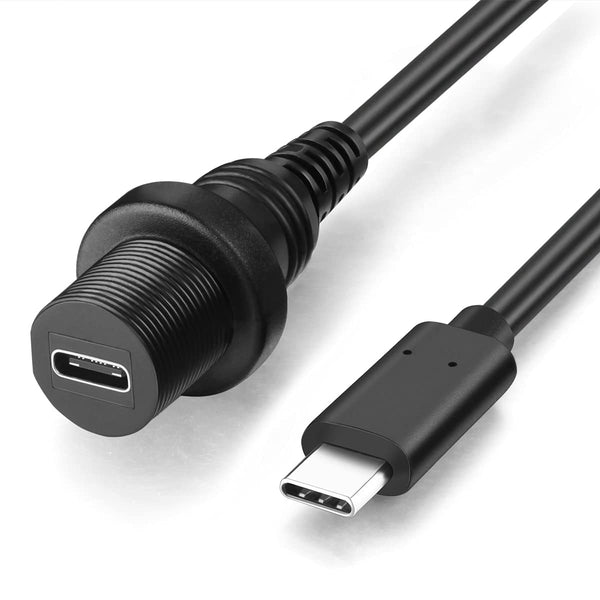 USB Type C 3.1 Male to Female Flush Mount Cable Waterproof Kit for Car Boat Motorcycle, 1 Feet 30 cm