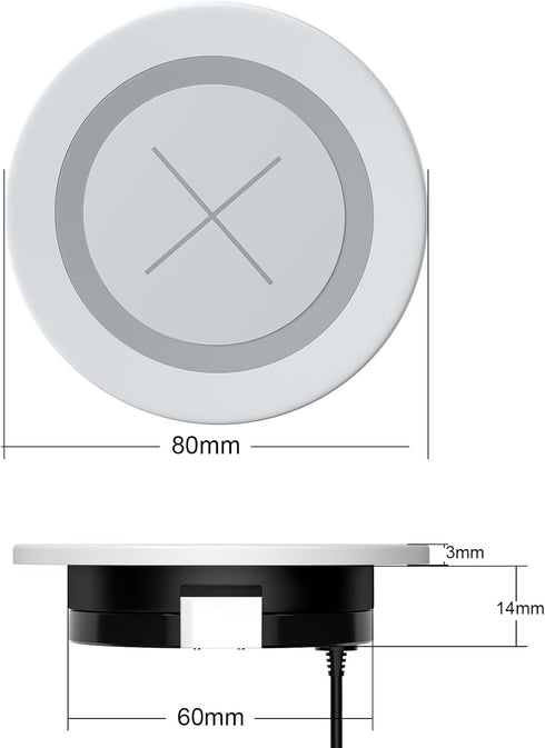 Desk Wireless Charger, JE Make IT Simple 15W Fast Charging Station Desktop Grommet Sleek Invisible Power Pad for iPhone