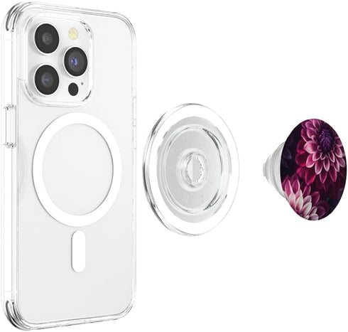 PopSockets PopGrip for MagSafe: Dahlia Flower Floral Nature Garden Pink Purple Maroon Design