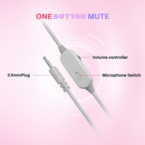 Pink Cat Ears Gaming Headset - Over Ear Wired Headphones with Microphone for PS4 Xbox One PS5 Controller, for PC