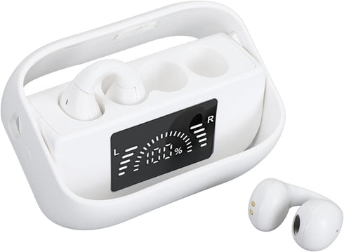Open Ear Clip Headphones - Bluetooth Earbuds with Built-in Mic, Ear Hooks, LED Display Charging Case, and IPX5