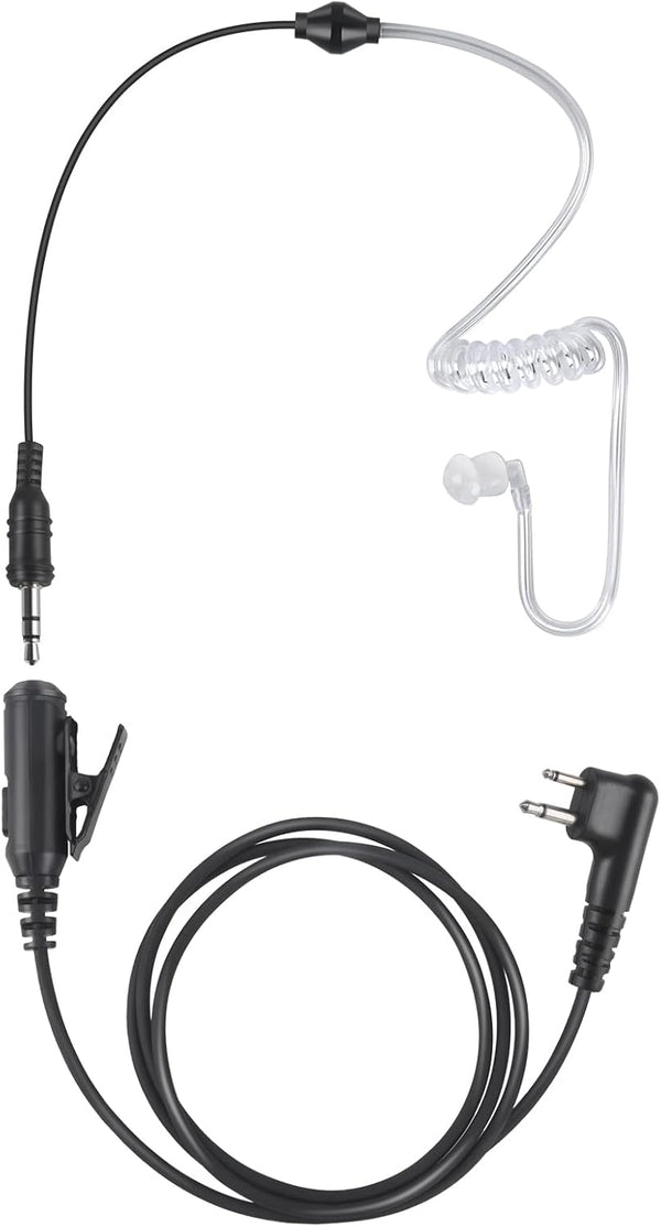 2 Pin Ptt Mic Earpiece - Two Way Radio Headset for Motorola Walkie Talkie, Wired, Black