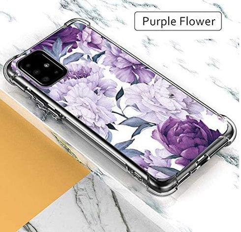 for Galaxy A51 Case, Slim TPU for Girls, Shock Absorption Rubber Soft Silicone Cover (Purple Flower)