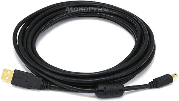 Monoprice USB 2.0 Type-A Male to Mini-B 5pin Male Cable with Ferrite Core, Gold Plated, 28/24AWG, 10 Feet, Black