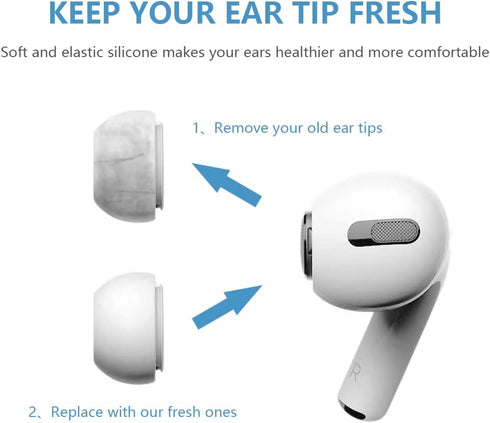 3 Pairs Replacement Ear Tips: Compatible with AirPods Pro and Pro 2, Silicone Tips with Cleaner Brush and Portable
