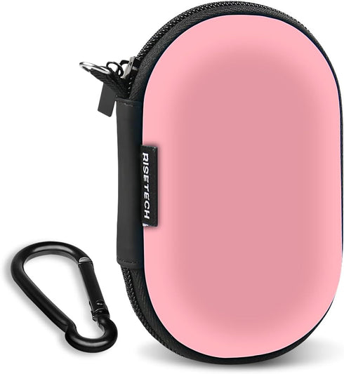 Hard EVA Earbud Case, Small Zipper Pouch for Wired Earphones, Compatible with Oval Wireless Earbuds (Pink)