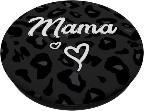 Mama Text For Mommy In Black Cheetah Pattern With Heart PopSockets Standard PopGrip