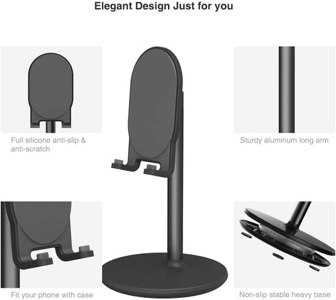 Bright Stone Phone Stand for Desk, Adjustable Cell Phone Holder for 4"-12.9" Phones/Tablet/iPhone/iPad (Black)