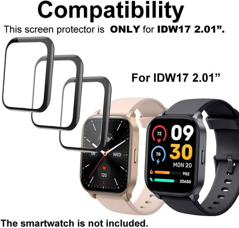 3D Screen Protector Compatible with TOOBUR 2.01” IDW17 Smart Watch, 3-PACK