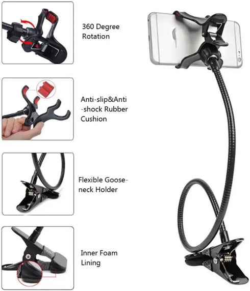 HFLWYWD Holder,360 Gooseneck Bed Phone Degree Rotating Lazy Bracket,DIY Flexible Mount Stand with Multiple