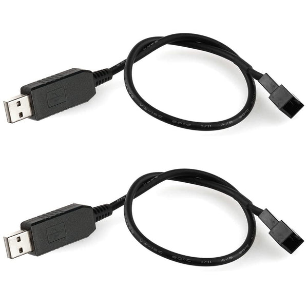 Pack of 2 Full Speed 12V Voltage Step-Up USB to 3-Pin and 4-Pin PC Fan Power Adapter Cable