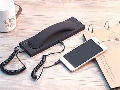 Retro Fashion Phone Handset Headset with 3.5mm Microphone, Radiation Prevention, Compatible with iPhone & Samsung.