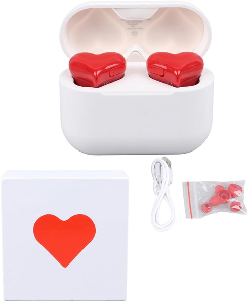 Dpofirs Wireless Earbuds, Heart Shaped Noise Canceling Stereo Bluetooth Earphones, Includes Charging Case