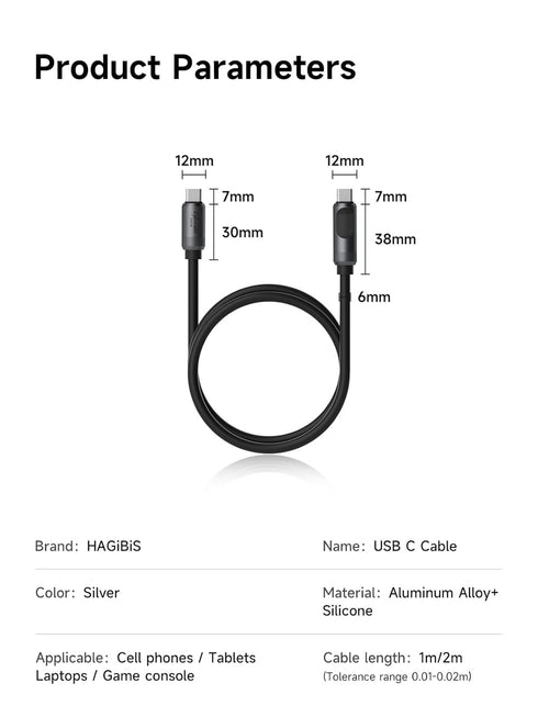 Hagibis USB C Cable, LED Display Silicone 240W Fast Charging Cable for iPhone 15/15 Pro Max, 3.3FT