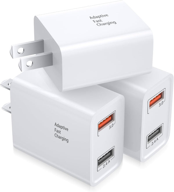 Costyle Double USB Wall Charger, 3 Pack 30W Fast Charge 3.0 Power Adapter & 5V 2.4A Wall Plug for iPhone, Samsung