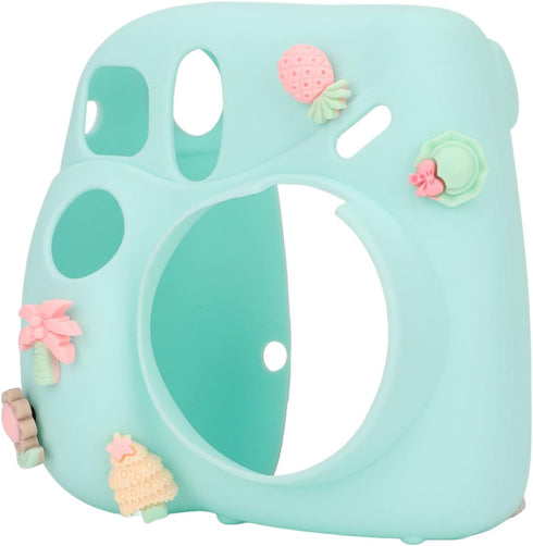 Silicone Case for Instax Mini 7 Plus Camera, Soft Protective Cover with Adjustable Shoulder Strap (Blue Plant)