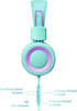 POWMEE P10 Kids Headphones with Microphone - Adjustable Volume Control Foldable On-Ear Headphones, Green.