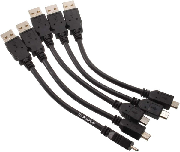 CablesOnline 5-PACK 6 inch USB 2.0 A-Type Male to Micro-B Male Charge & Sync Cable
