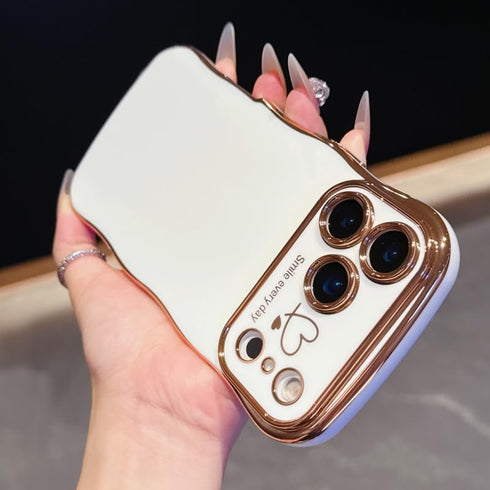 IDweel 17 for iPhone Pro Max Case for Women Girls, Luxury Cute Wave Frame Curly Shape with Love Heart Raised Camera